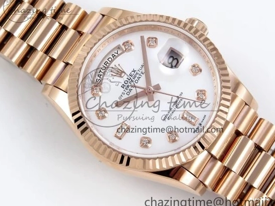 MiroTime 0209 OdorResistant Day Date 36 RG TWSF Best Edition White Diamonds Dial on RG Bracelet A 1610